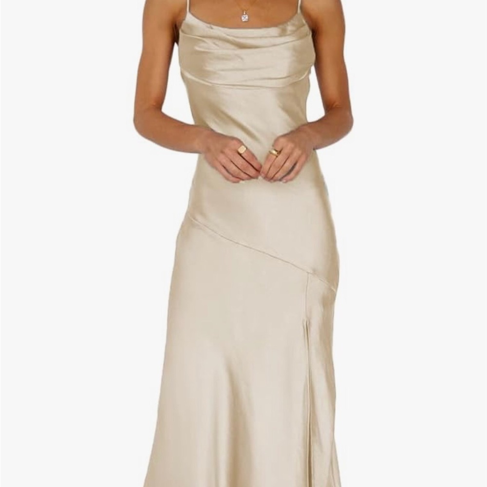 Silk Champagne Maxi dress with slit